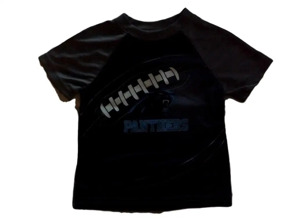 Black NFL Kids Short Sleeve Football Tee features Carolina Panthers design and text