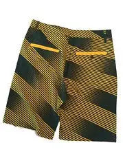 Pair of Green Bay Packers NFL Mens Diagonal Stripe Walking Shorts with yellow and green stripes