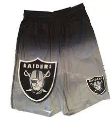 Oakland Raiders NFL Mens Gradient Big Logo Training Shorts in black and gray