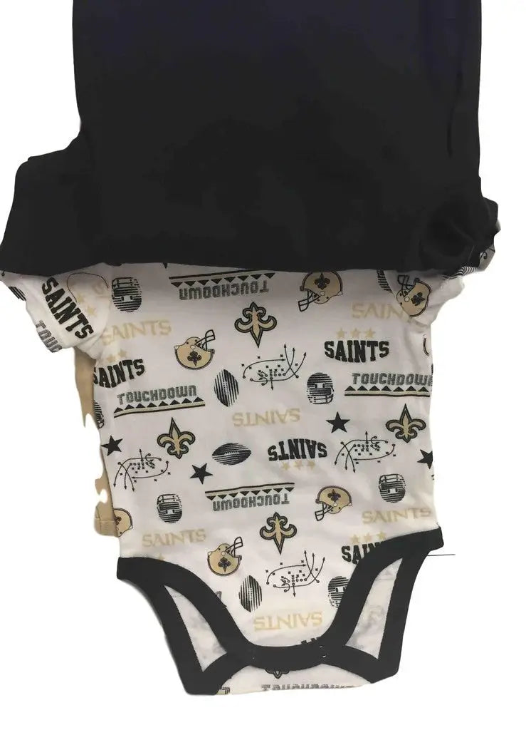 Baby onesie showcasing New Orleans Saints logos in NFL 3 Pack Bodysuit