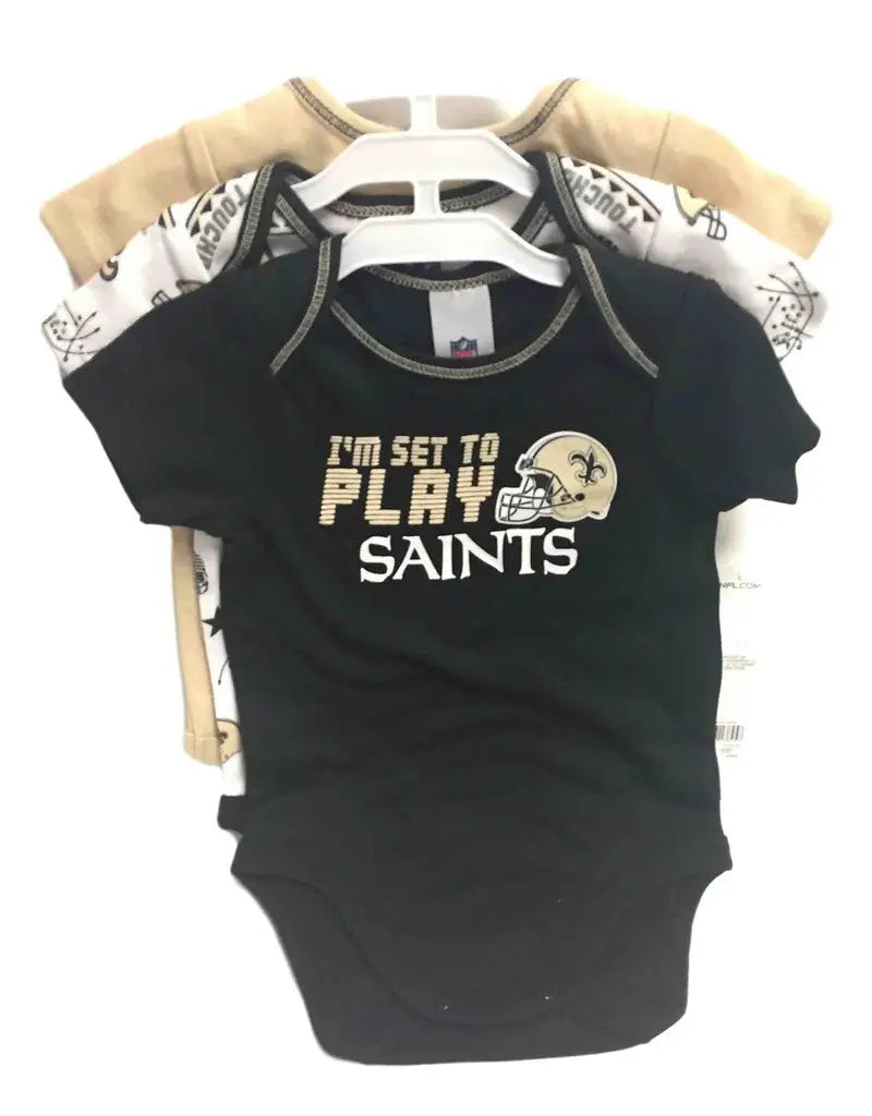 Black infant onesie with I’m set to play SAINTS text for New Orleans Saints fans