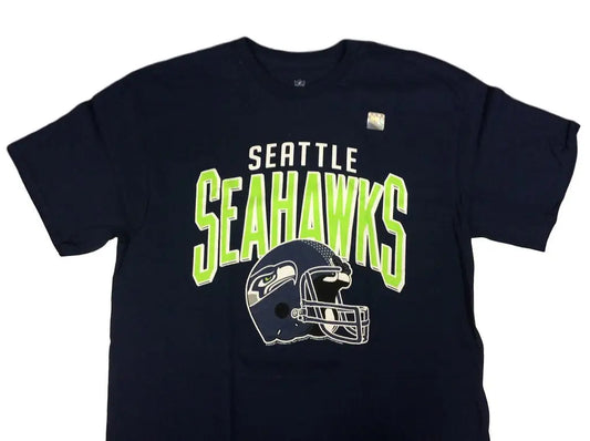 Navy blue t-shirt featuring Seattle Seahawks team logo and helmet design for fans