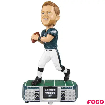 Bobblehead of Carson Wentz in Philadelphia Eagles uniform perfect for football cards fans