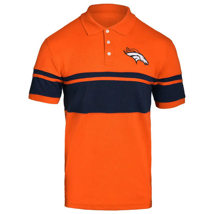 Orange cotton stripe polo for Denver Broncos with navy blue chest stripe