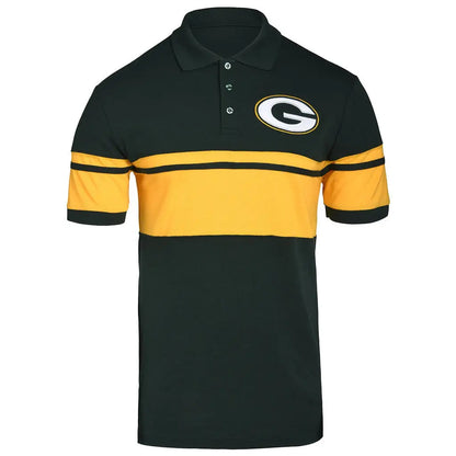 Green Bay Packers cotton stripe polo featuring green and yellow color blocking