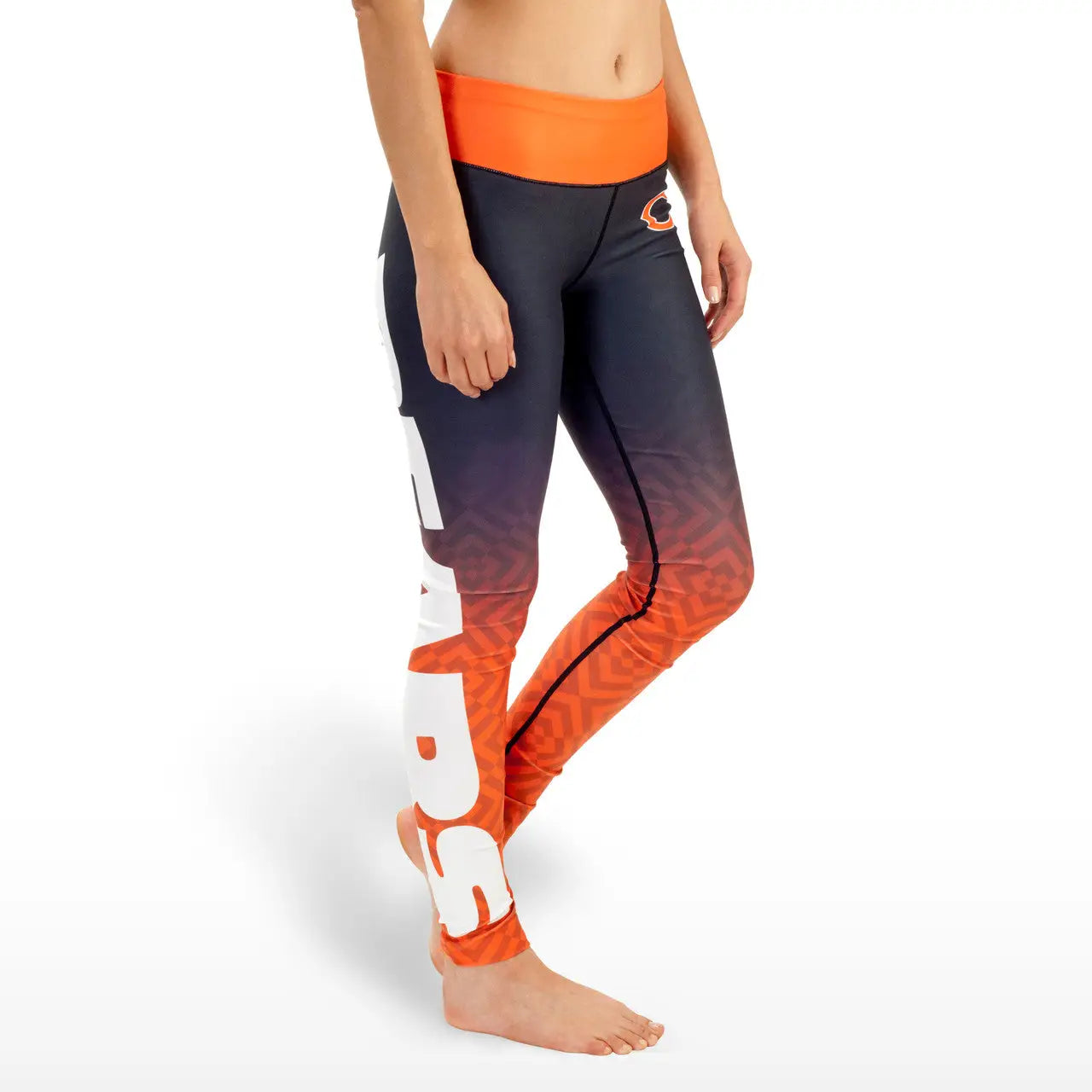 NFL Women’s Gradient Print Leggings Chicago Bears in navy to orange ombre design