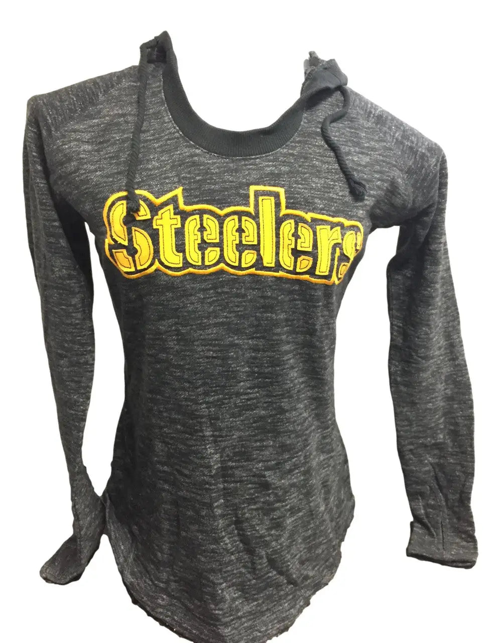 Gray Steelers hoodie with yellow print, perfect for fans of football cards