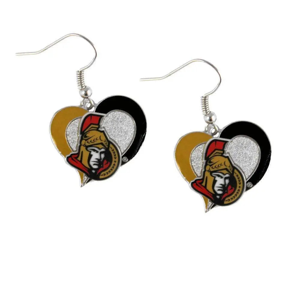 Ottawa Senators swirl heart earrings featuring team logo and heart-shaped designs