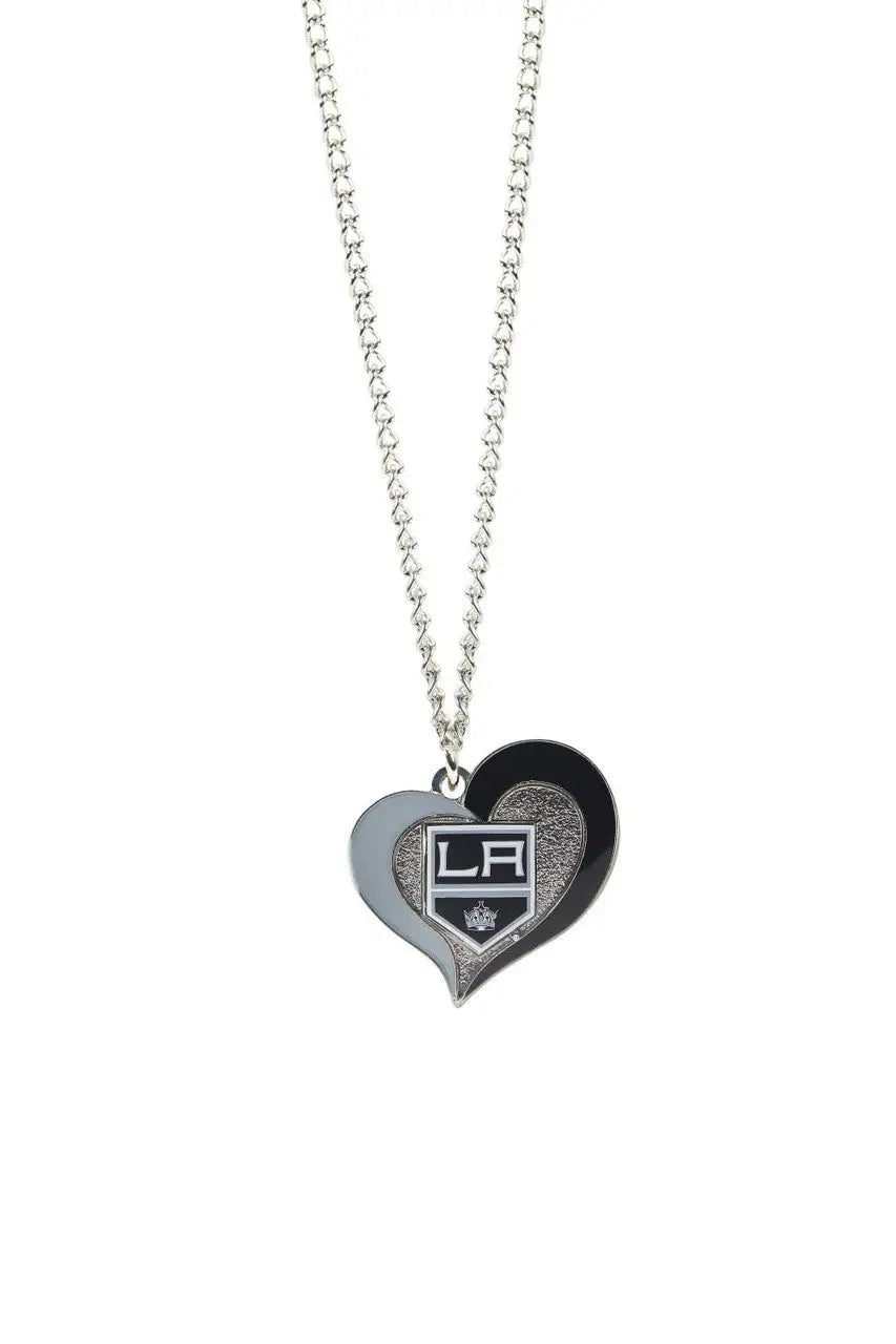 Heart shaped pendant necklace with LA Kings logo in swirl heart design