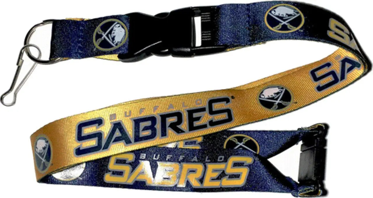 Buffalo Sabres Reversible Lanyard featuring team logo and colors for trading cards