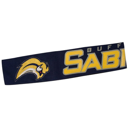 Navy blue head band with yellow BUFF SABI text and buffalo logo for NHL fans