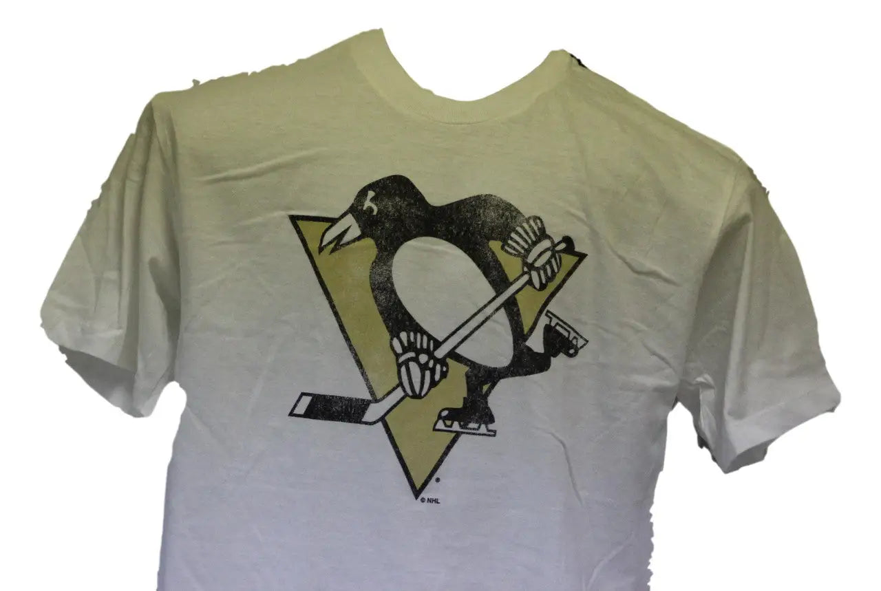 White t-shirt with Pittsburgh Penguins logo, officially licensed NHL apparel