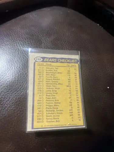 Vintage Bears checklist card for Walter Payton in 1979 Topps Chicago Bears trading card