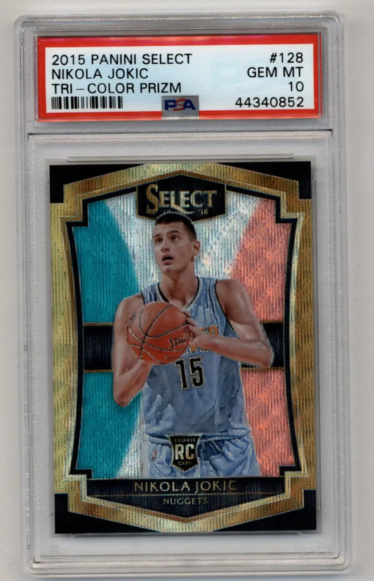 PSA-graded Nikola Jokic 2015 Panini Select Tri-Color Prizm Gem Mint trading card