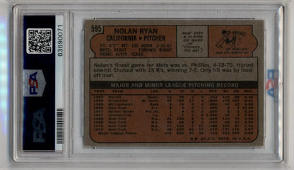 Vintage Nolan Ryan baseball card featuring minor league stats in protective holder