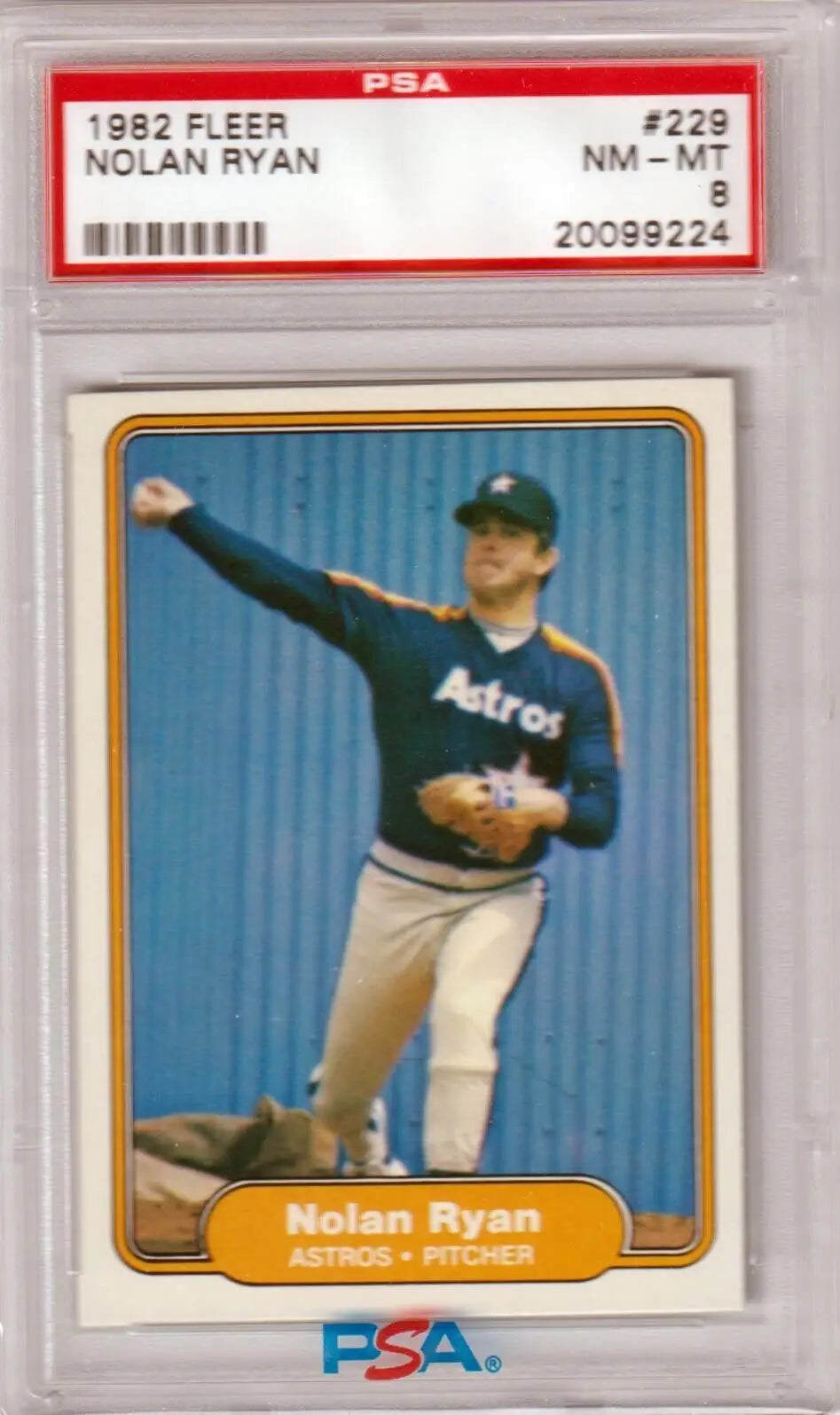 PSA-graded 1982 Fleer Nolan Ryan baseball card in case, available for box free shipping