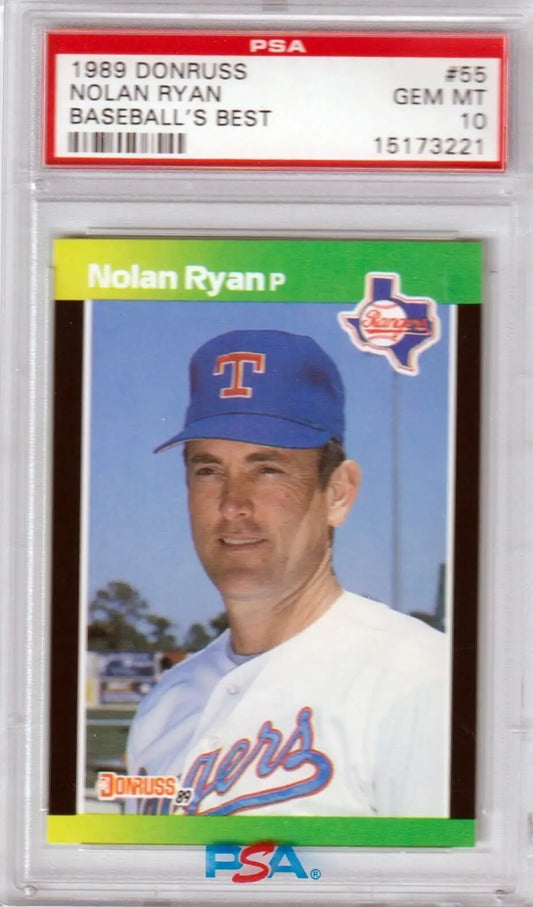 PSA-graded 1989 Donruss Baseball’s Best Nolan Ryan #55 in protective case, Columbia Hobby