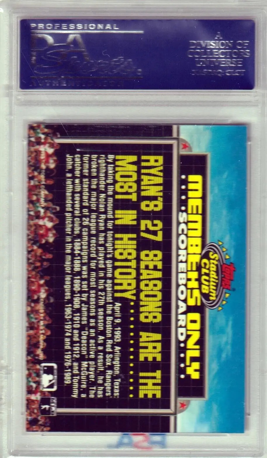 Nolan Ryan 1992 Topps Stadium Club Members Only PSA 10 GEM MINT in protective case