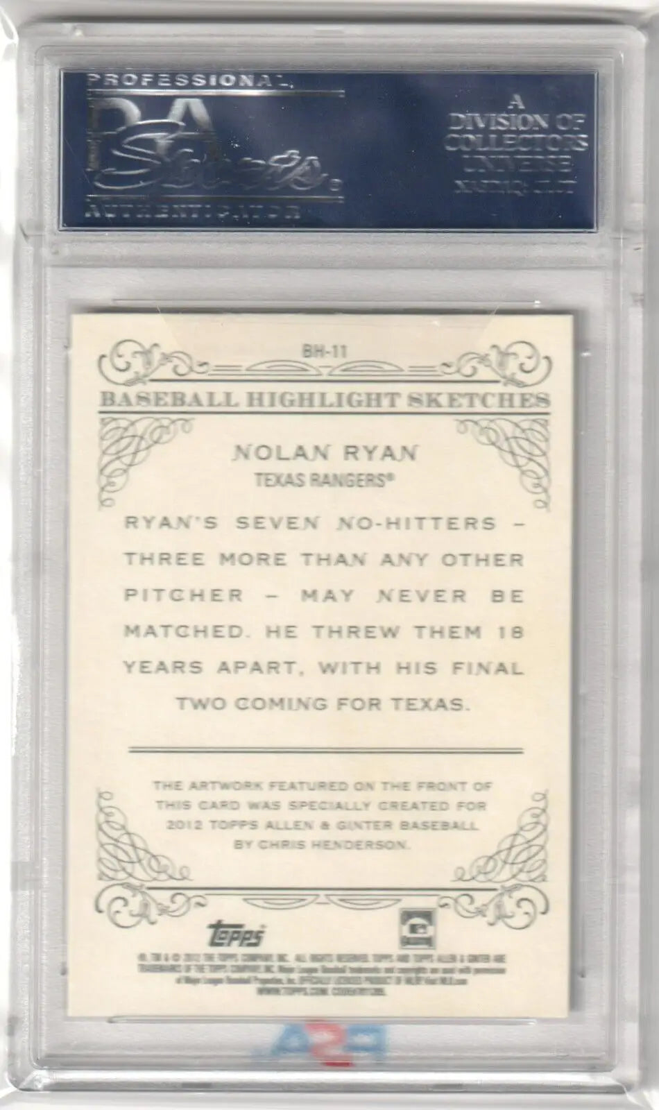 Nolan Ryan 2012 Topps Allen & Ginter Auto in case, Columbia Hobby single cards