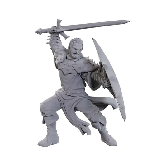 Gray unpainted soldier miniature in combat stance for Dungeons & Dragons marvels