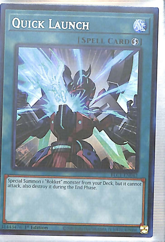 Ultra rare Yu-Gi-Oh Quick Launch trading card with a robotic creature and explosion