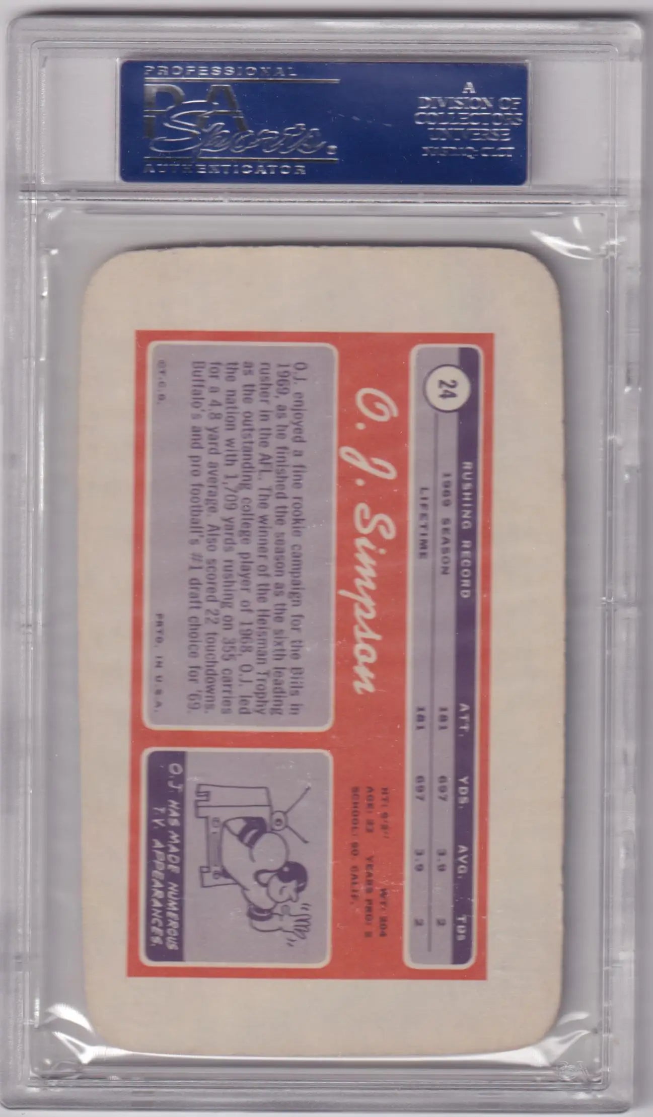 O. J. Simpson 1970 Topps Super RC Rookie HOF #24 PSA 8 NM-MT trading card in holder