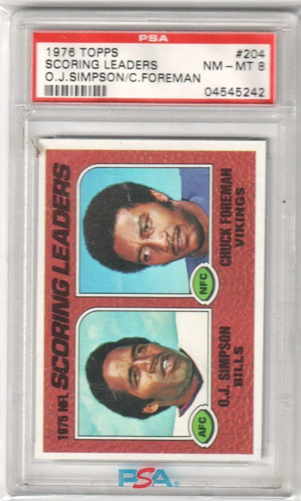 1976 Topps NFL scoring leaders trading card O.J. Simpson Chuck Foreman PSA 8 NM-MT single cards