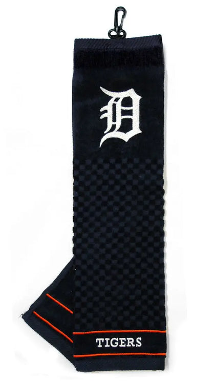 Embroidered golf towel with Detroit Tigers logo and team name in official MLB design