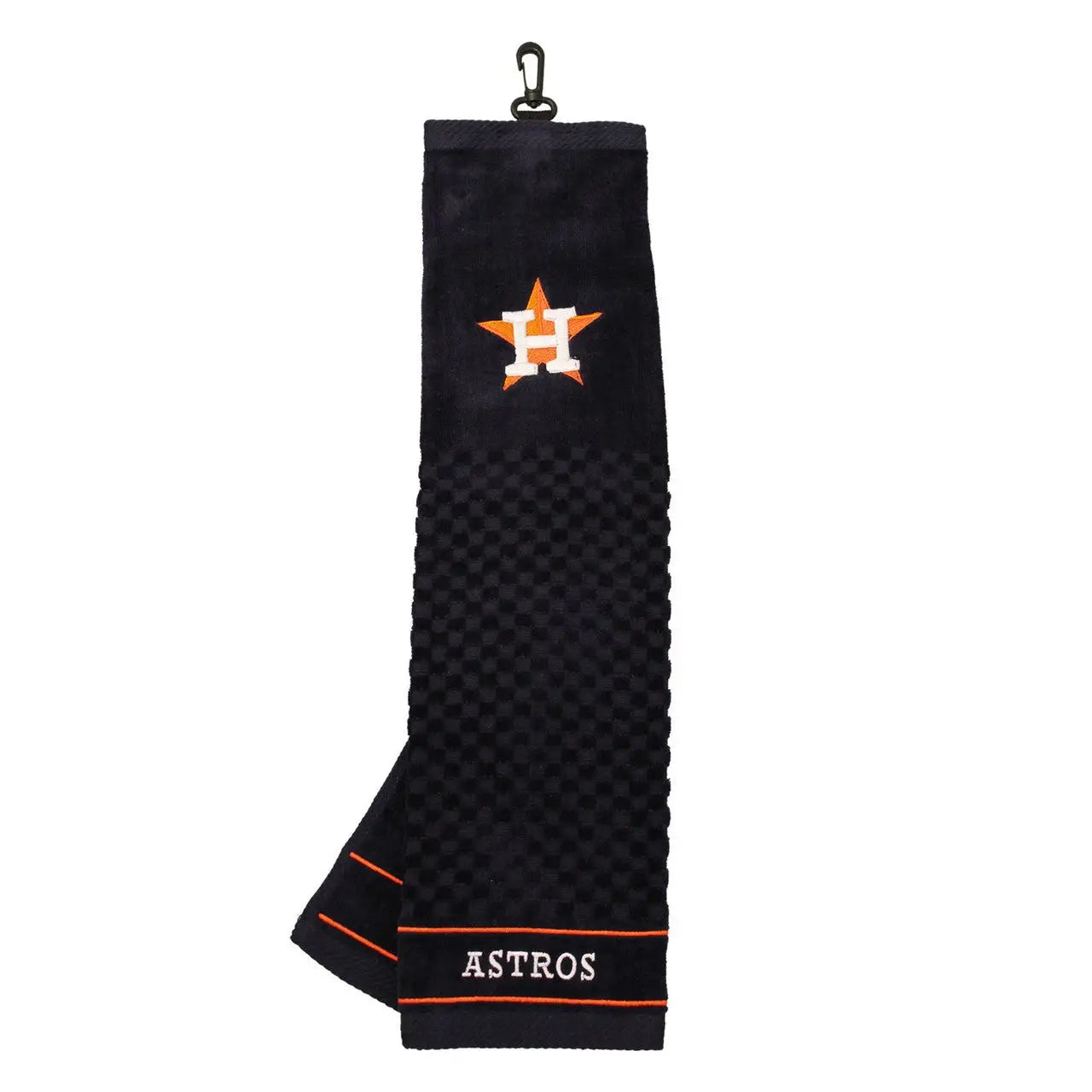 Black embroidered golf towel with Houston Astros logo and name for MLB fans