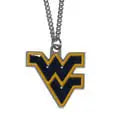 Pendant chain necklace featuring WV logo in blue and gold for NCAA fans