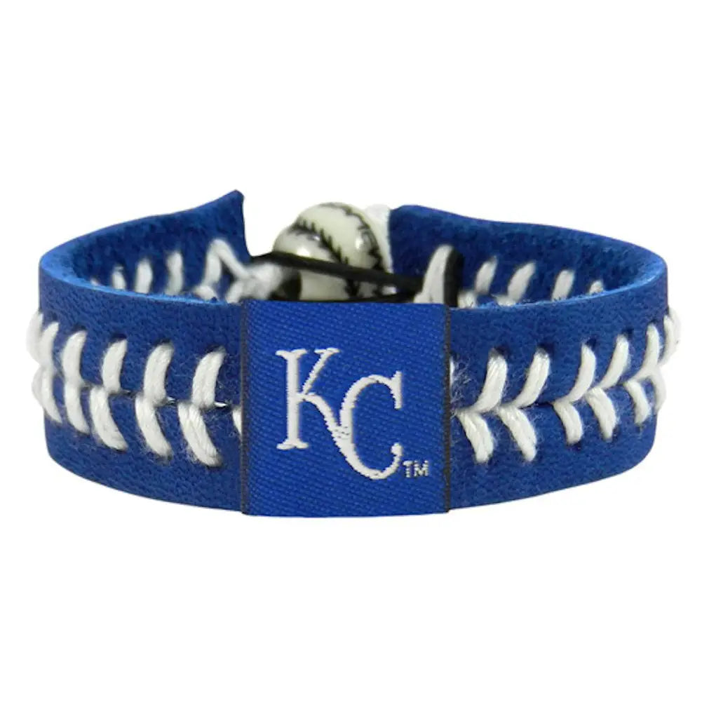 Blue and white baseball-themed bracelet with KC logo for MLB trading cards fans