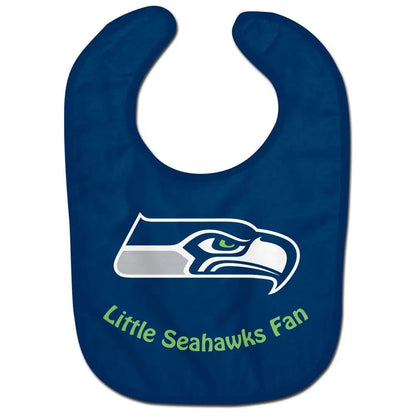 Baby bib with Seattle Seahawks logo and Little Seahawks Fan text for young fans