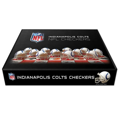 NFL Indianapolis Colts checker set with team helmets in a black box for game fans