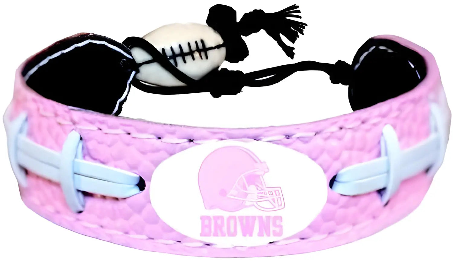 Pink Leather Bracelet featuring Cleveland Browns logo and football lacing design