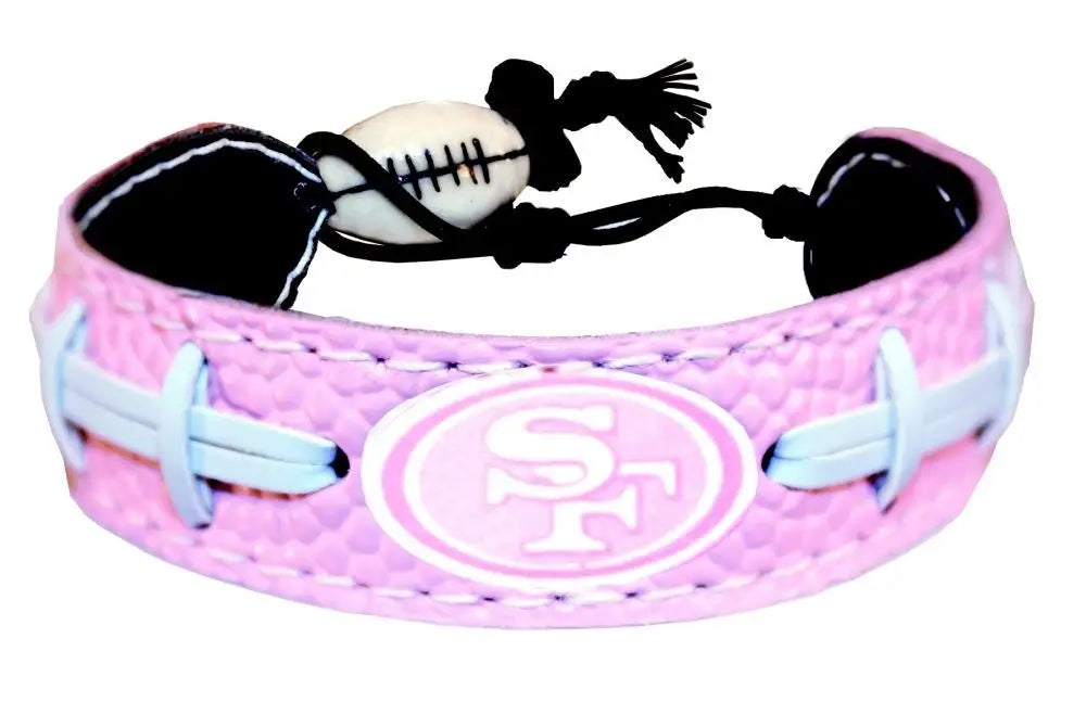 Pink NFL Leather Football Bracelet with White Laces and Team Logo for Football Cards Fans