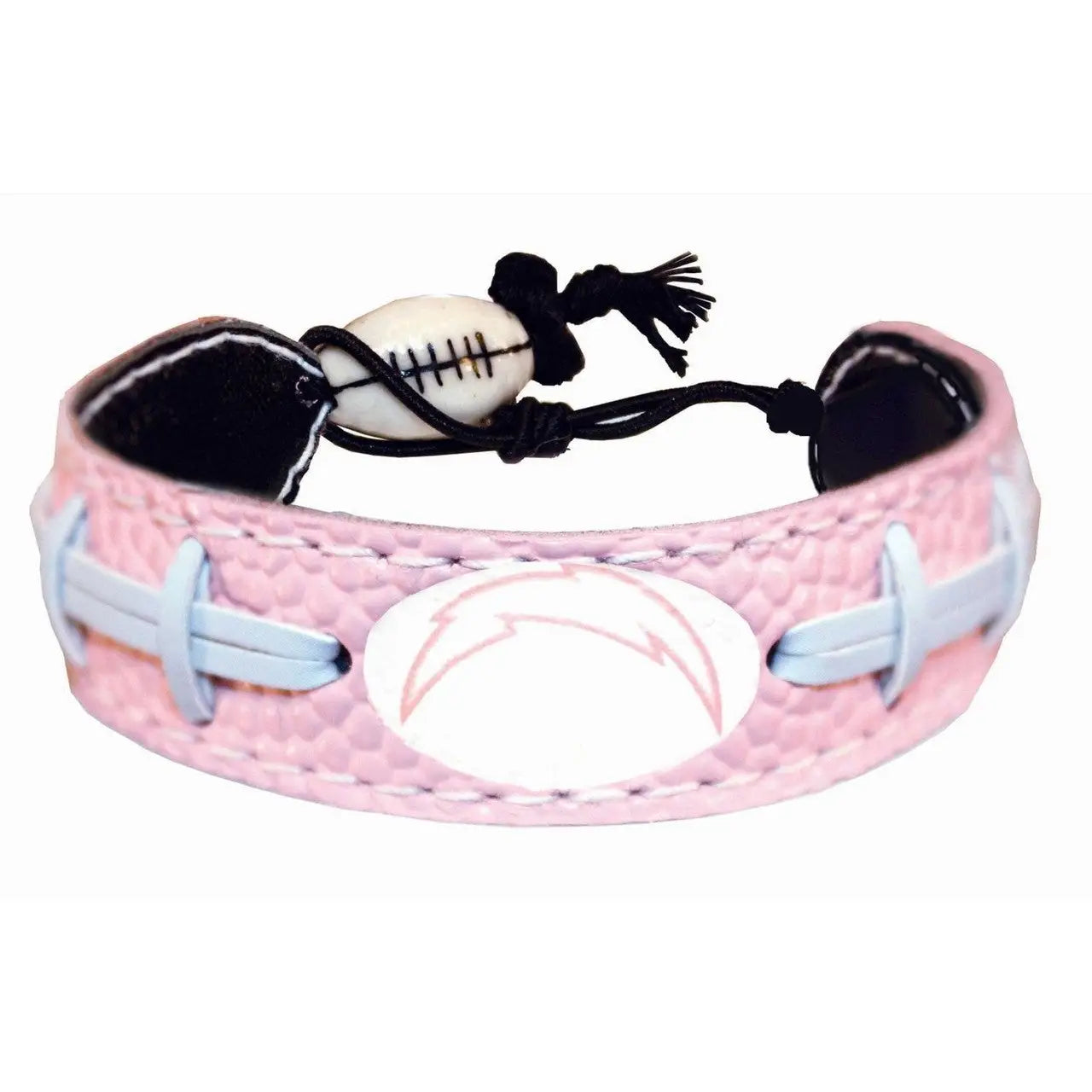 Pink and white sports bracelet with football lace design for NFL team logo merchandise