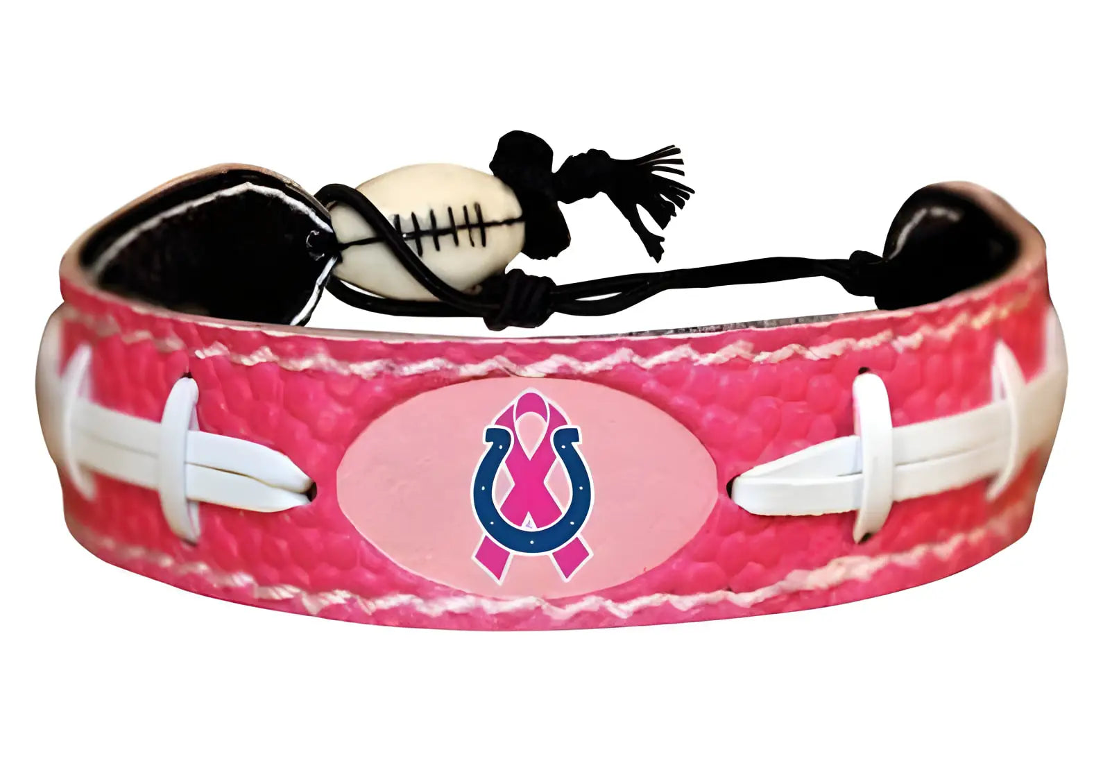 Pink leather football bracelet with horseshoe logo suitable for NFL trading cards fans