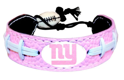 Pink leather bracelet with NY logo and football lacing design for NFL fans