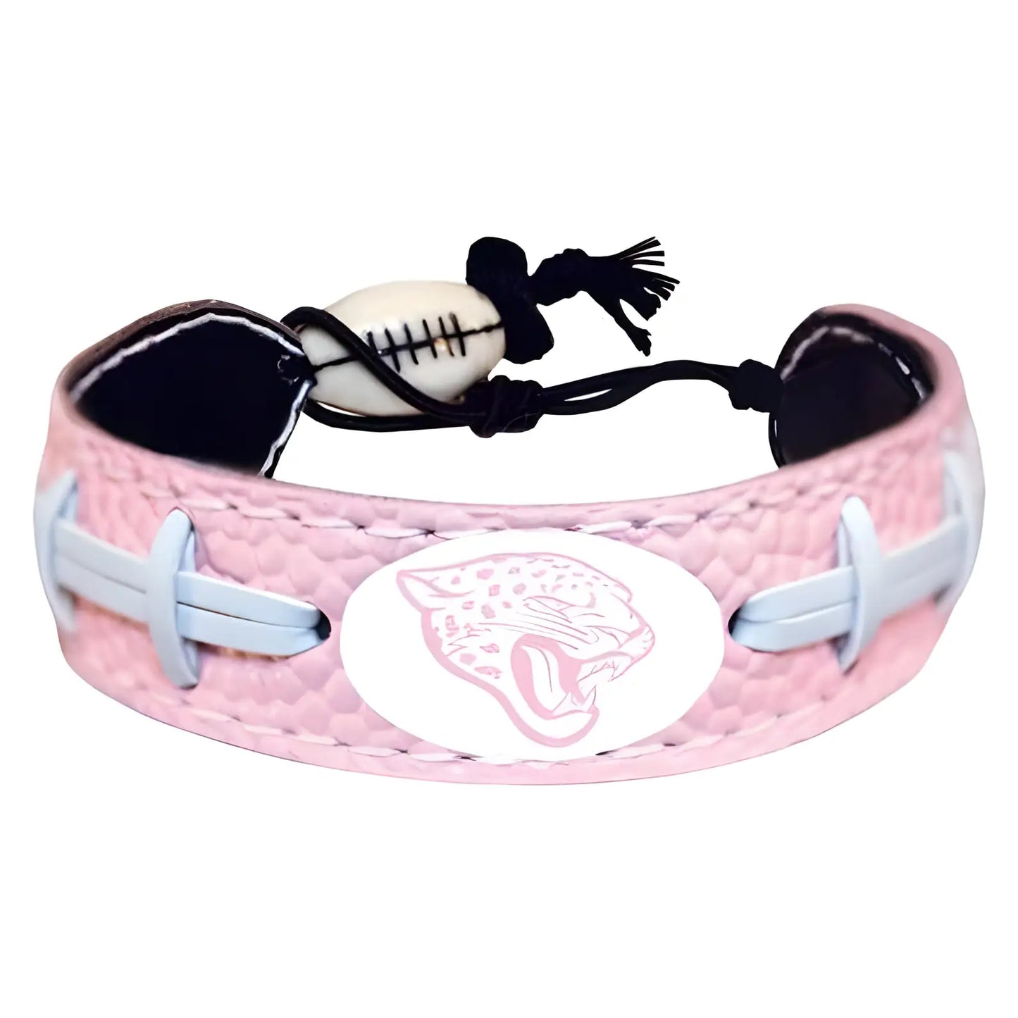 Pink leather bracelet with Jacksonville Jaguars logo for NFL football cards fans