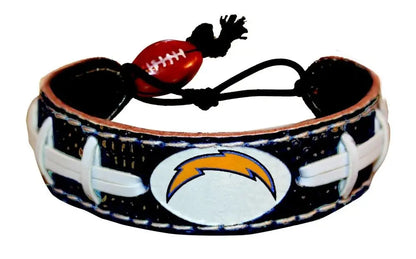 Leather bracelet with Los Angeles Chargers logo and football lacing design for NFL fans