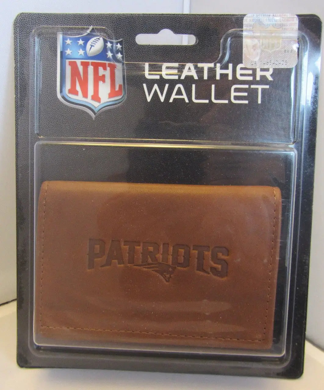 NFL Embossed Leather Wallet featuring Patriots Team Name in Trifold Design