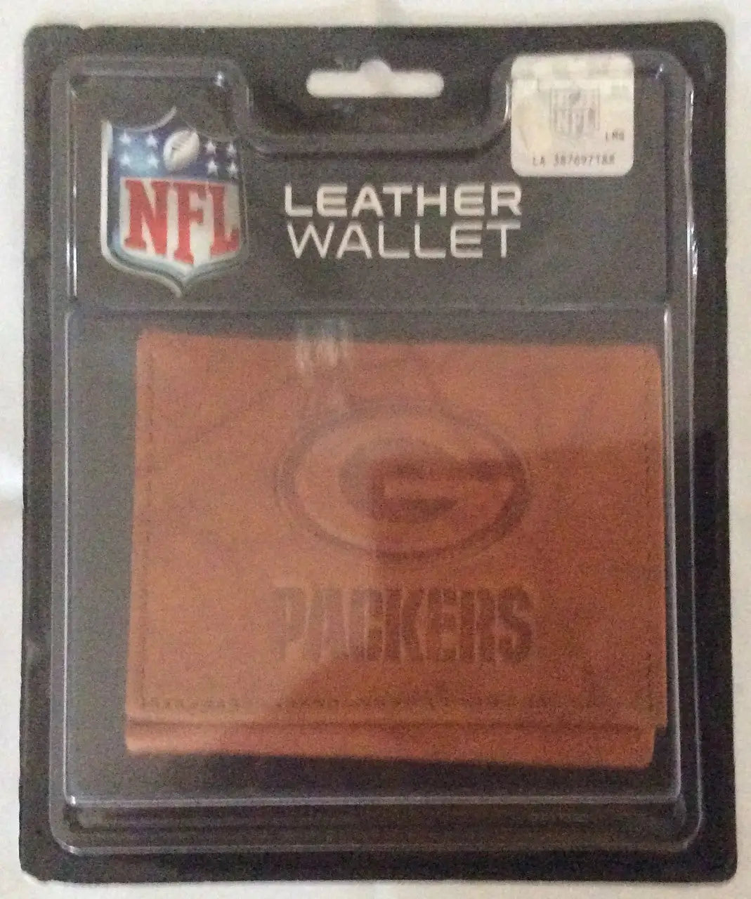 Official NFL Leather Wallet TriFold Embossed featuring Green Bay Packers in retail packaging