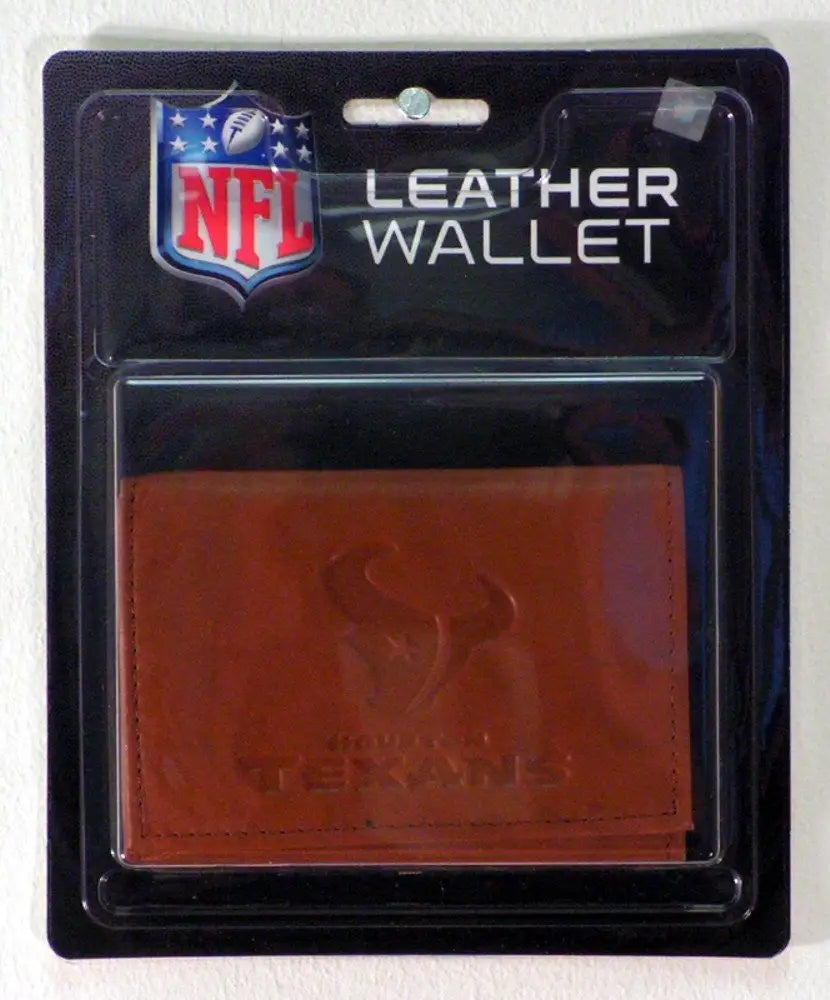 NFL Leather Wallet in brown with embossed team logo, perfect for fans of NFL teams