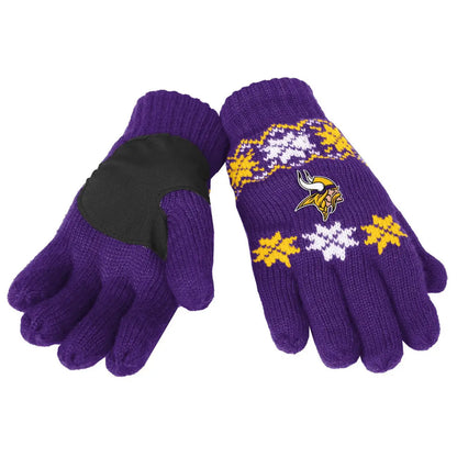 Officially licensed NFL gloves feature a purple knit design with Minnesota Vikings logo