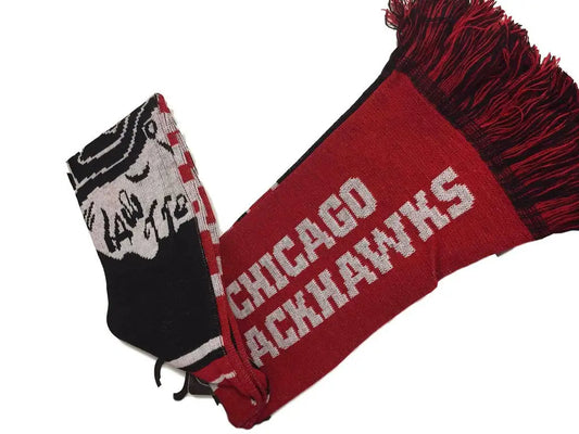 Officially licensed NHL Two Sided Colorblock Scarf and Glove Set for Chicago Blackhawks