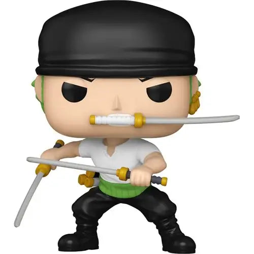 Funko Pop figure of Roronoa Zoro with katanas from One Piece production run 2024