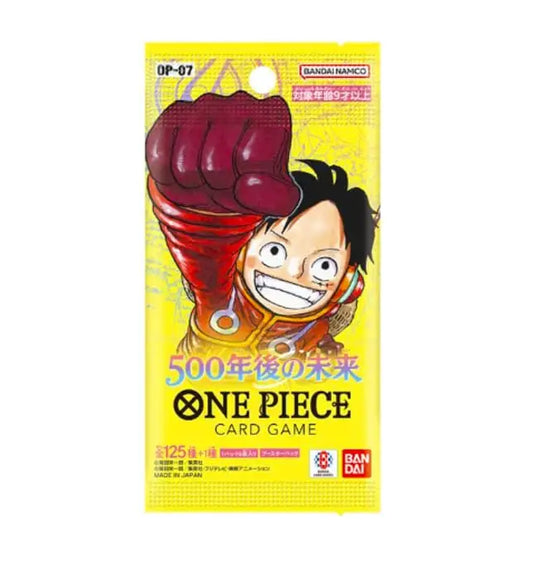 One Piece TCG 500 Years in the Future Booster Pack featuring anime character with red fist