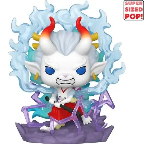 Deluxe Funko Pop of One Piece Yamato featuring a white demon with blue eyes and red horns