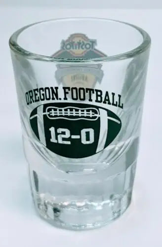 Clear shot glass featuring Oregon Ducks 12-0 logo, ideal for BCS National Championship Arizona