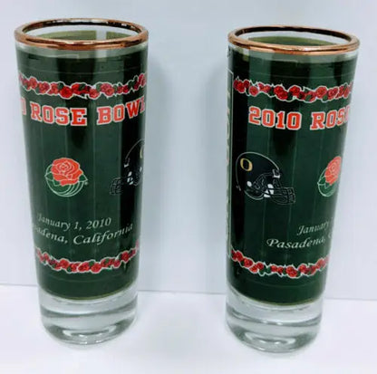 Oregon Ducks original gloss 2010 Rose Bowl shot glasses lot of 2 ideal for collectors